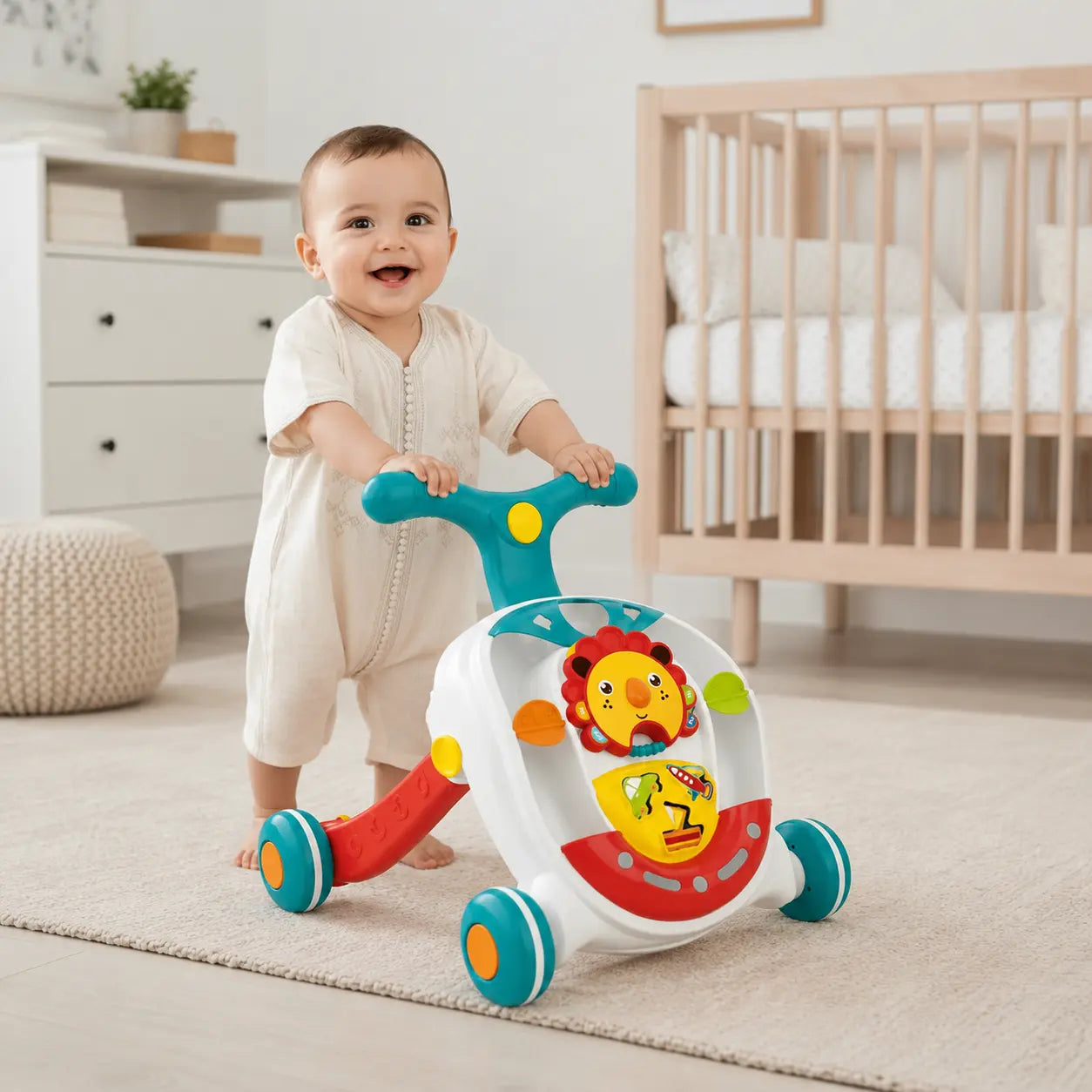 Trotteur bébé 3 en 1 KIDLO, fauteuil roulant pour bébé avec balles colorées et poignée, en plastique.