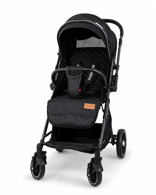 Poussette valise réversible noire pour bébé de la marque Kidlo, compacte et pratique avec poignée télescopique.