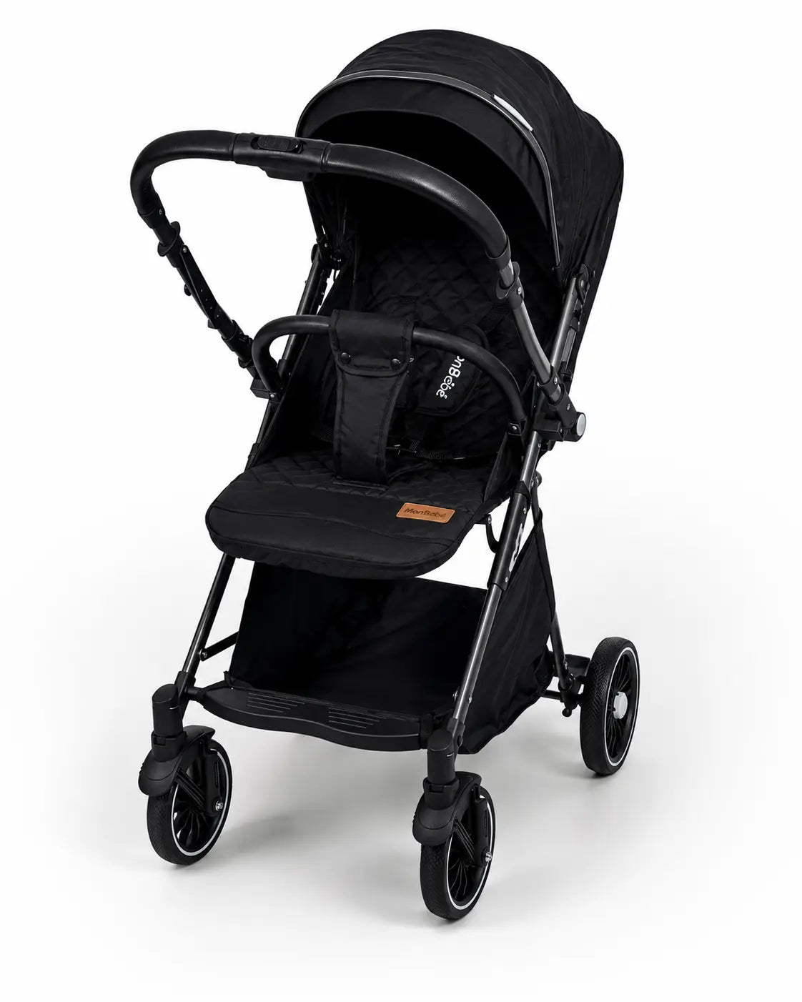 Poussette valise réversible noire pour bébé de la marque Kidlo, compacte et pratique, avec siège adaptable pour confort et facilité.