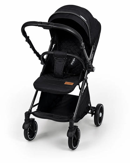 Poussette valise réversible noire pour bébé de la marque Kidlo, compacte et pratique, avec siège adaptable pour confort et facilité.