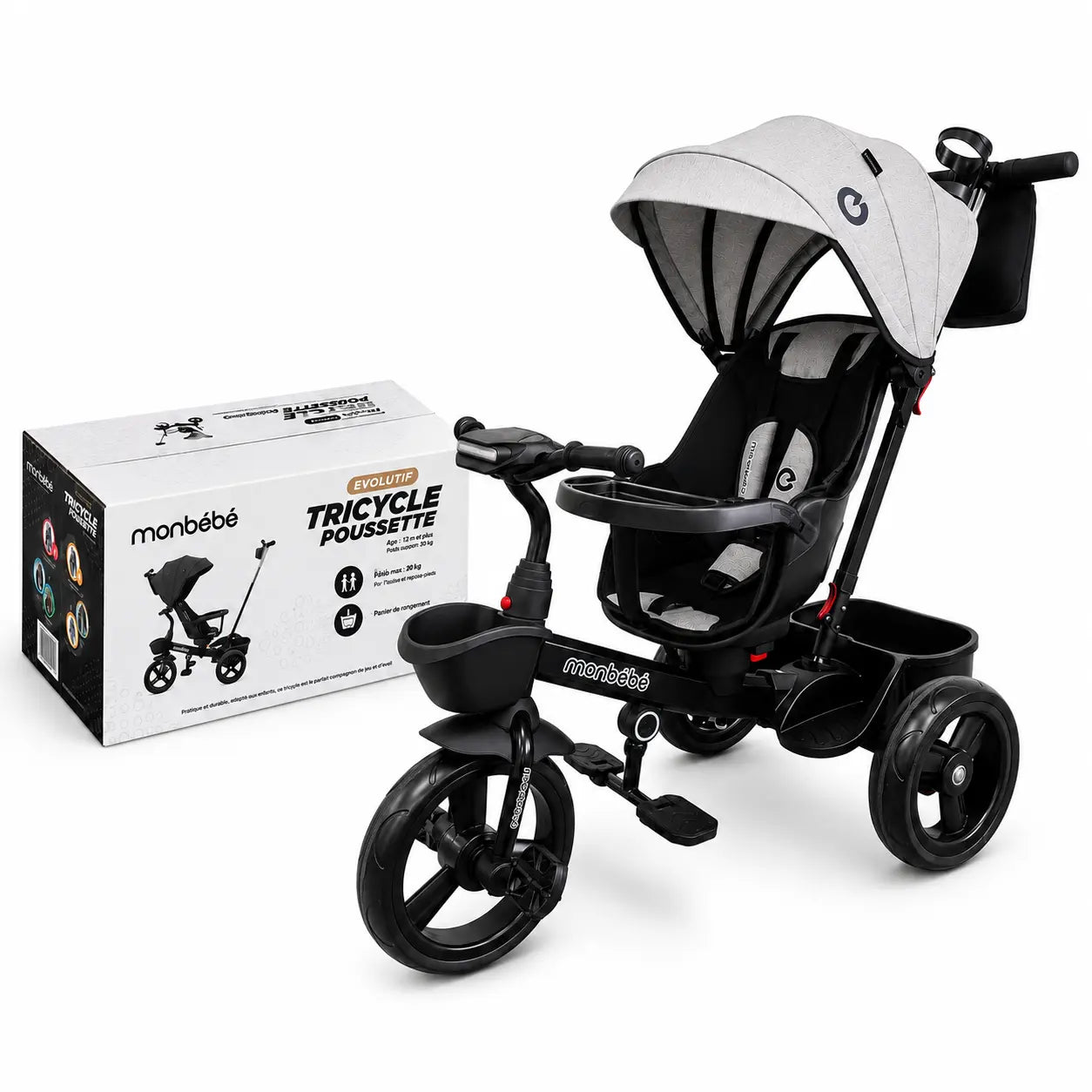 Poussette évolutive KIDLO à trois roues pour enfants, avec siège confortable et cadre robuste, en coloris moderne.
