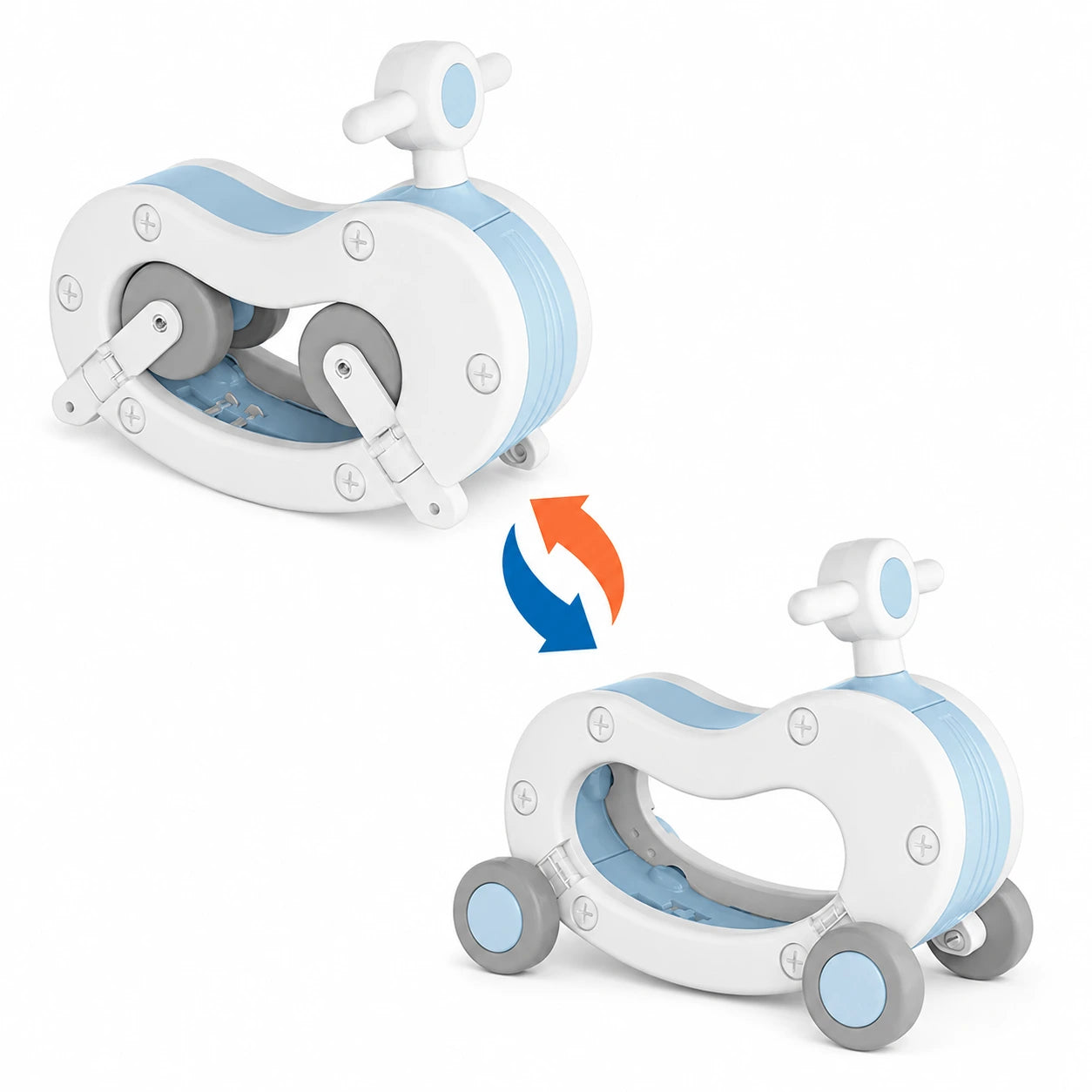 Quadricycle KIDLO 2 en 1 pour bébé, vélo d’équilibre et balançoire, avec siège sécurisé et design coloré pour jeunes enfants.