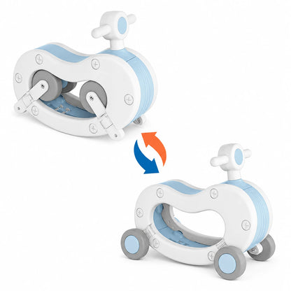 Quadricycle KIDLO 2 en 1 pour bébé, vélo d’équilibre et balançoire, avec siège sécurisé et design coloré pour jeunes enfants.