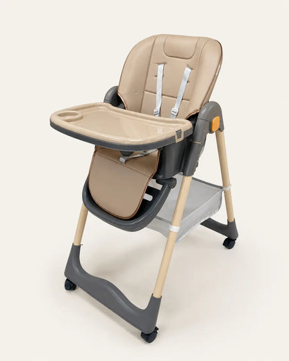 Chaise haute bébé pliable KIDLO multifonction avec réglage de hauteur, assise confortable et cadre robuste en image.