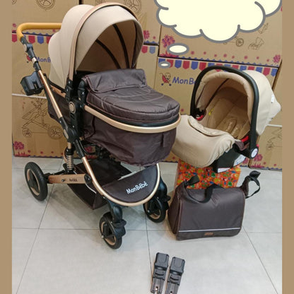 Poussette 3 en 1 Mon Bébé – Réversible avec Maxi Cosi et Sac à Langer